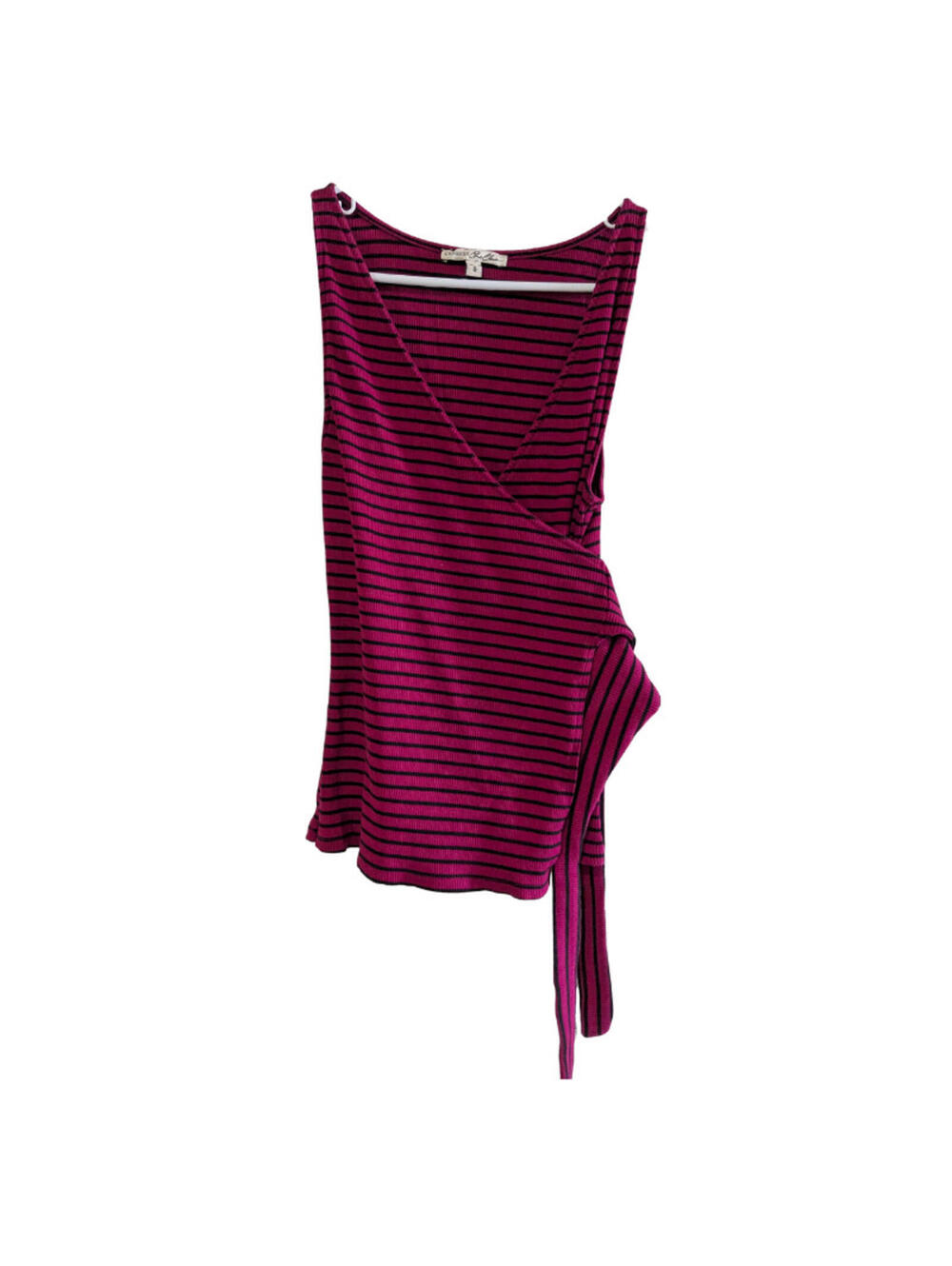 Express One Eleven Women's Faux Wrap Tank Top, Size Medium, Pink Black Striped
